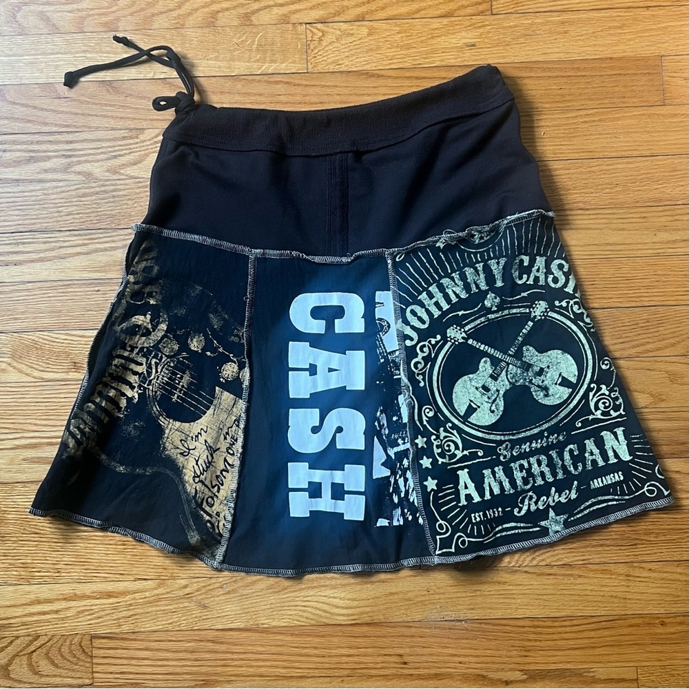 Re-worked Johnny Cash Tee Shirt Skirt Black Great Condition